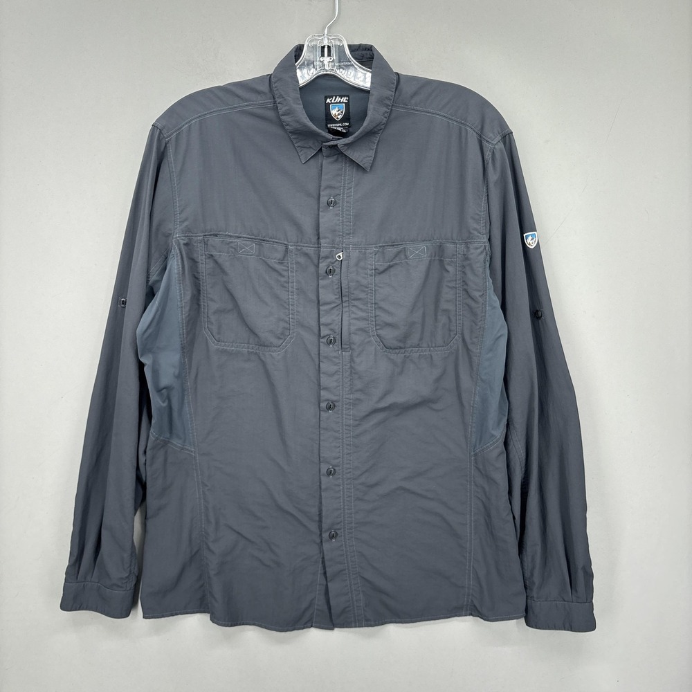 Kuhl Shirt Mens XL Gray Nylon Button Up‎ Long Sleeve Hiking Travel Quick Dry